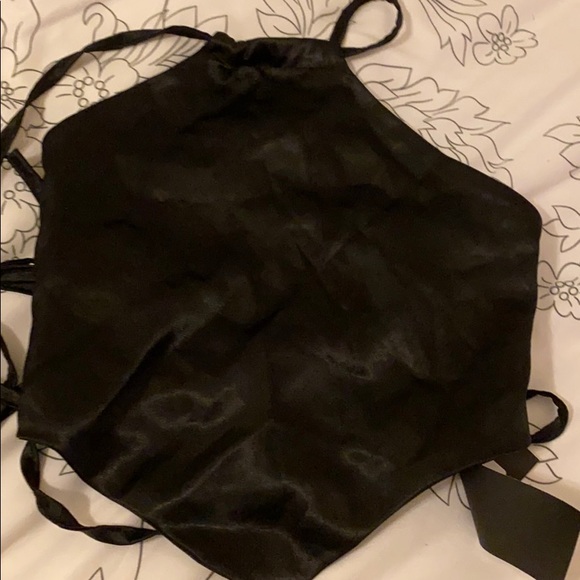 Black Satin Backless Halter Top - Picture 3 of 3